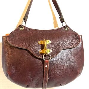 Brown Leather Handbag with Gold Accents